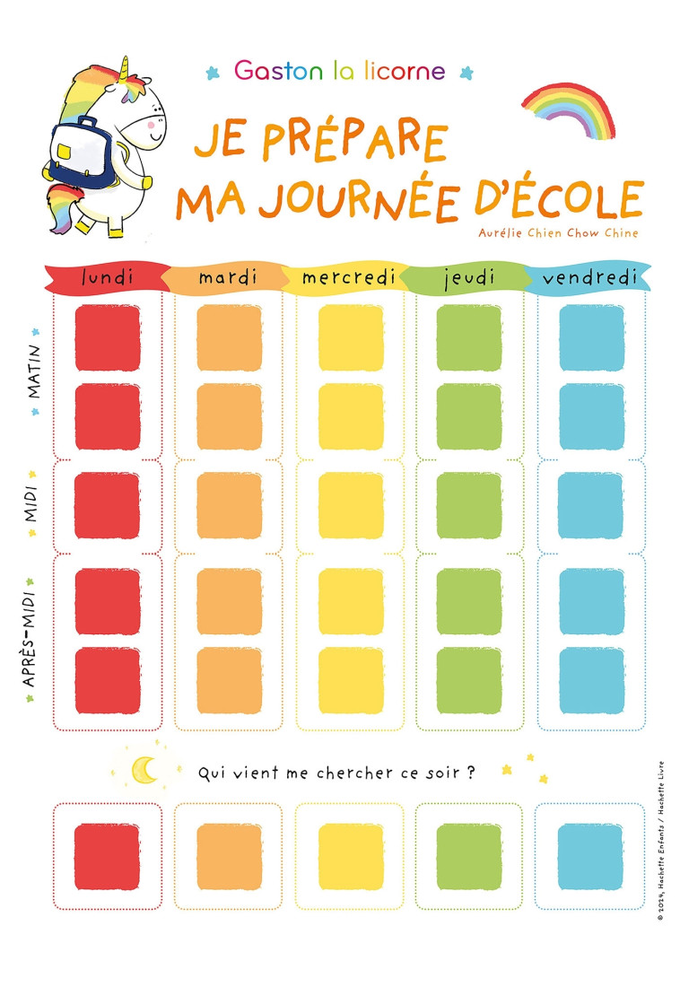 Semainier Gaston la licorne - Je prépare ma journée d'école - Aurélie Chien Chow Chine, Aurélie Chien Chow Chine - HACHETTE ENFANT