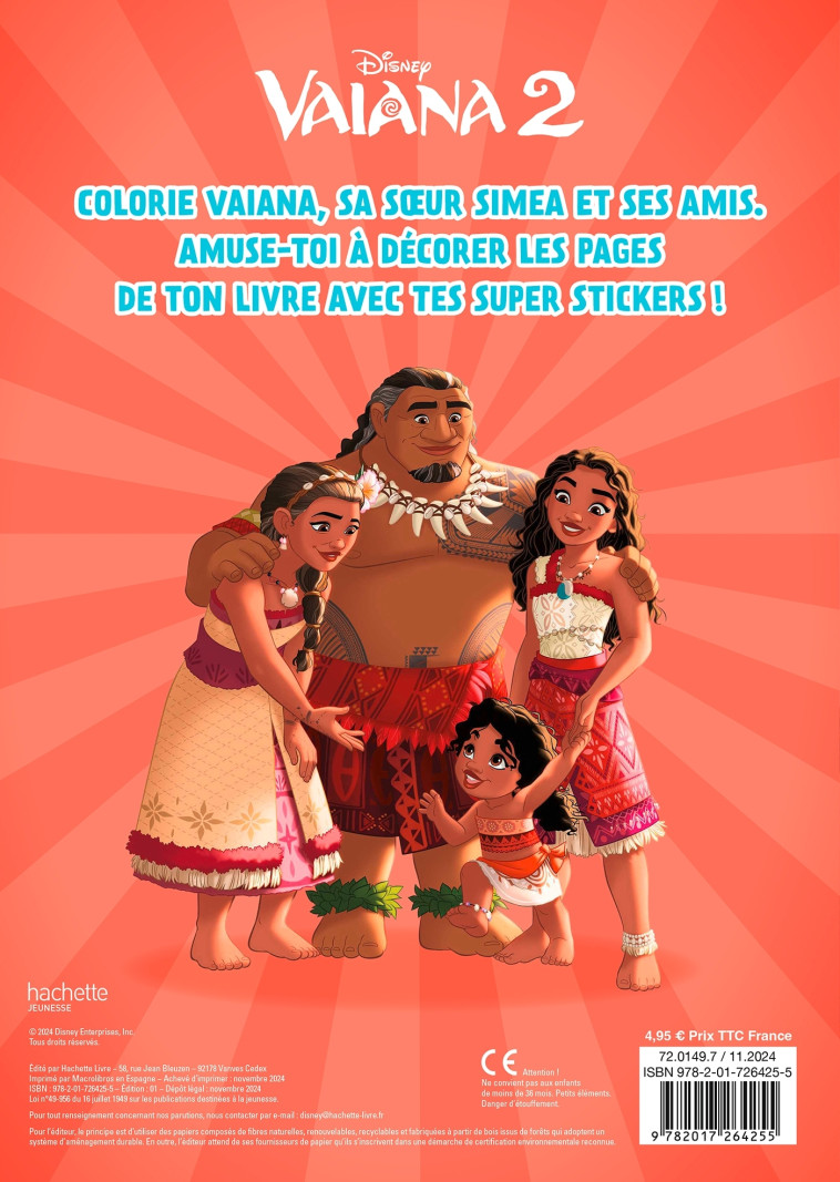 VAIANA 2 - Mes Coloriages avec stickers - DISNEY PRINCESSES - XXX - DISNEY HACHETTE