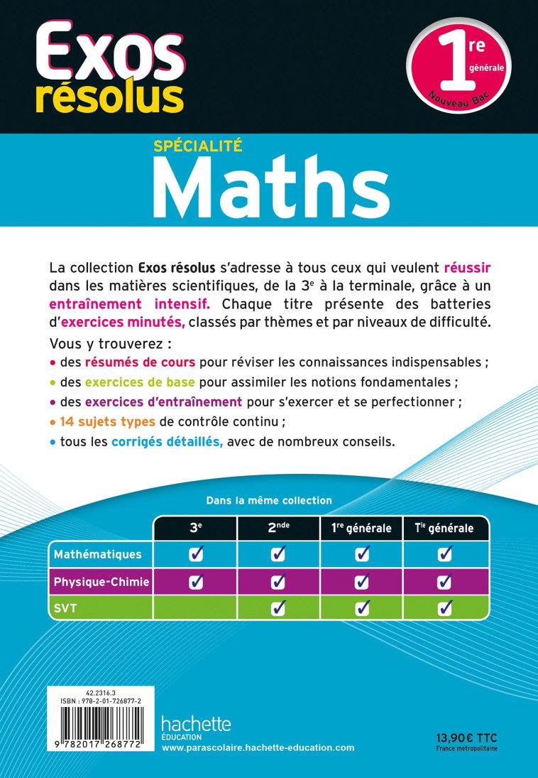 Exos résolus spécialité Maths 1re - Claudine Renard, Geneviève GUILLAUMIN - HACHETTE EDUC