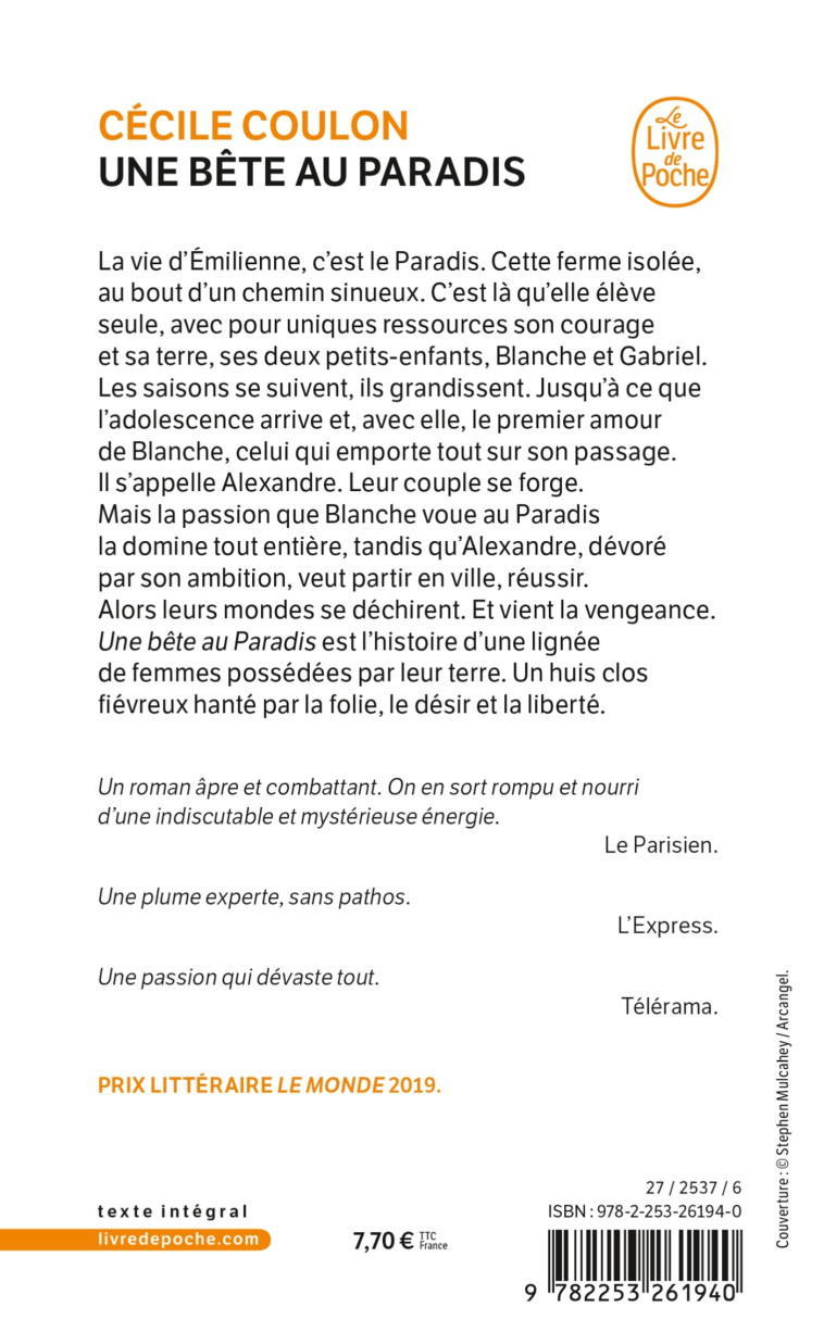 Une bête au Paradis - Cécile Coulon - LGF