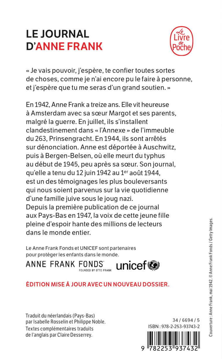 Le Journal d'Anne Frank (Nouvelle édition) - Anne FRANK - LGF