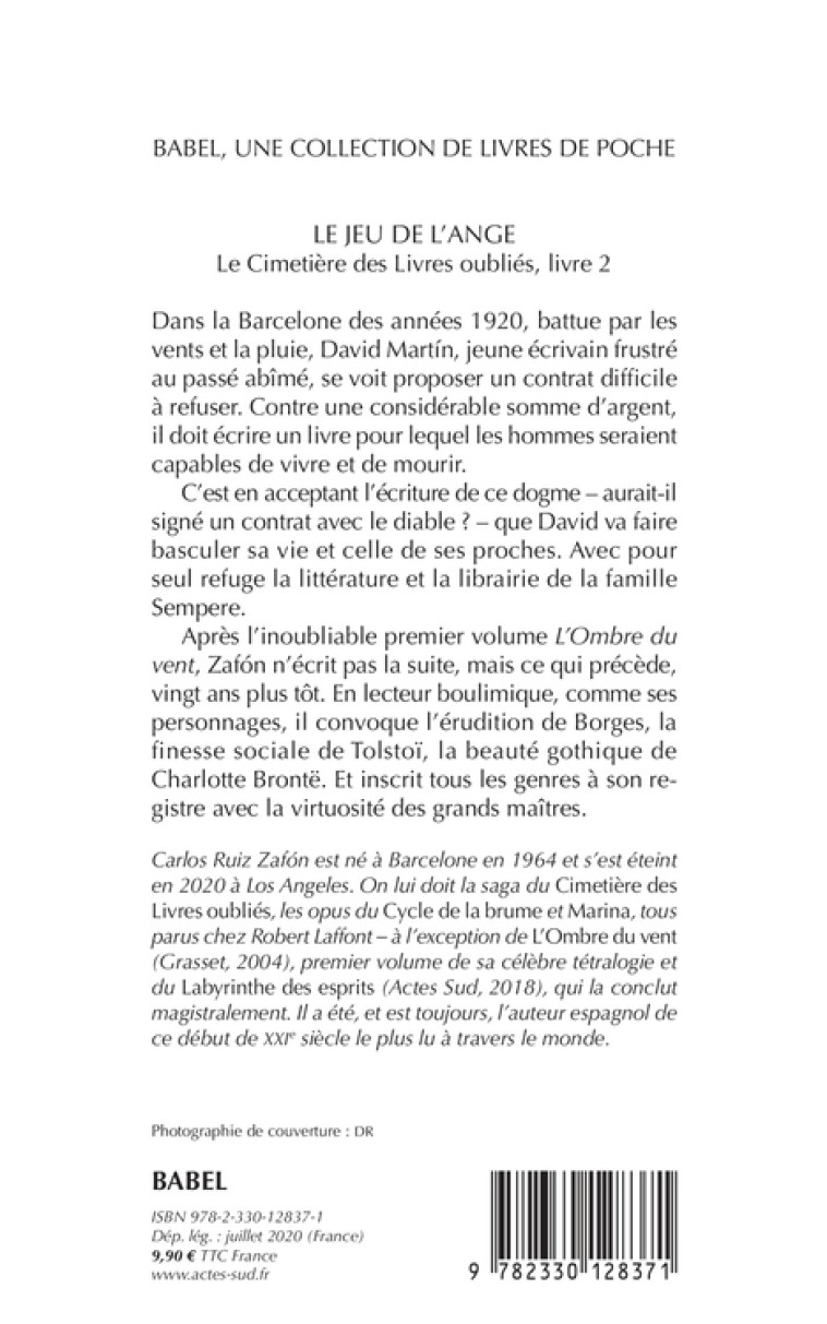 Le Jeu de l'ange - Carlos Ruiz Zafón, François Maspero, Carlos Ruiz Zafón, François Maspero - ACTES SUD