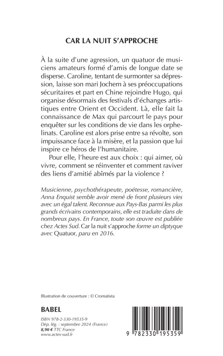 Car la nuit s'approche - Anna Enquist, Emmanuelle Tardif - ACTES SUD