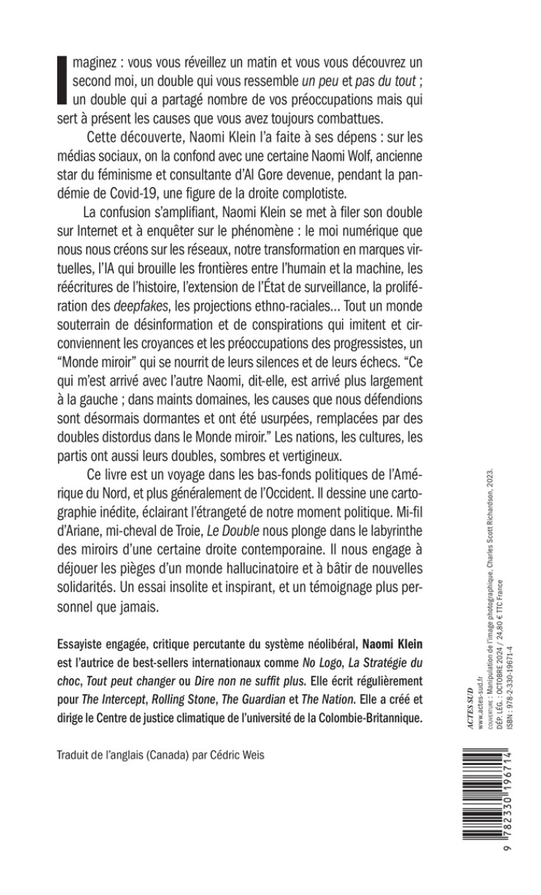Le Double - Naomi Klein, Cédric Weis - ACTES SUD