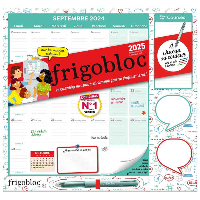 Frigobloc Mensuel 2025 à chacun sa couleur (de sept. 2024 à décembre 2025) -   - PLAY BAC