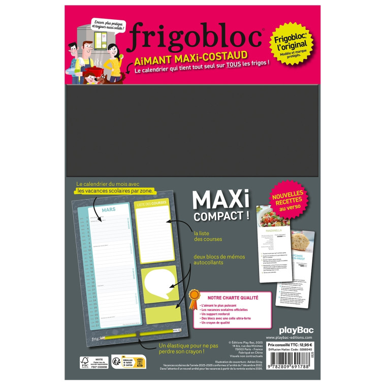 Frigobloc Mensuel Compact 2026  - Calendrier Compact / mois (de sept. 2025 à déc. 2026) -   - PLAY BAC