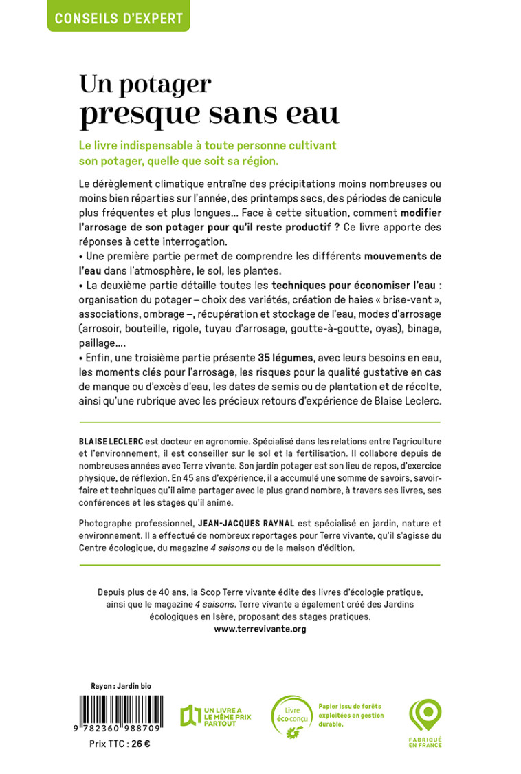 Un potager presque sans eau - Blaise Leclerc, Jean-Jacques Raynal - TERRE VIVANTE