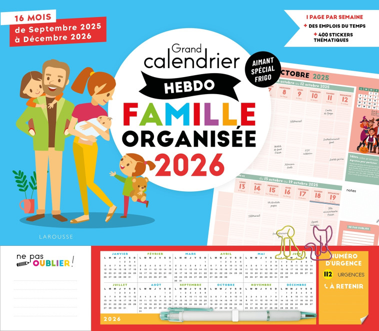 Grand calendrier hebdo Famille organisée 2026 -  - LAROUSSE