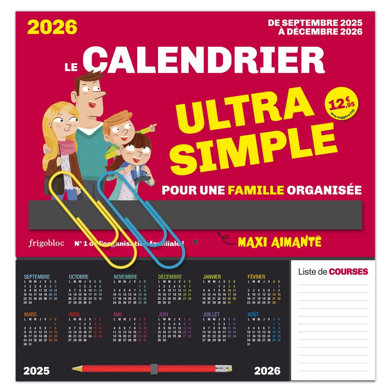 Frigobloc Le calendrier Ultra Simple pour une famille organisée ! (de sept. 2025 à déc. 2026) -   - PLAY BAC